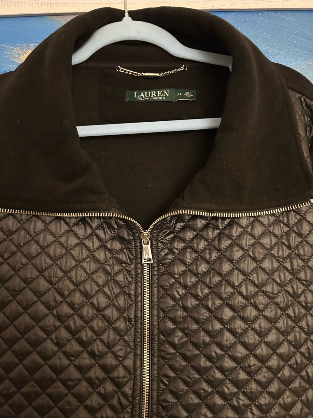 Ralph Lauren Black Quilted. Zip-Front Jacket with soft fabric like Fleece - Picture 3 of 5